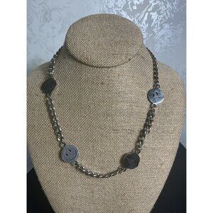 Smiley Face Charm Necklace Silver Chain With Lobster Clasp